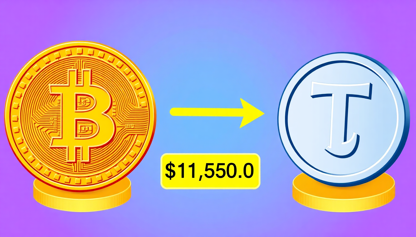 A visual representation of a trading pair BTC/USDT showing a Bitcoin coin on one