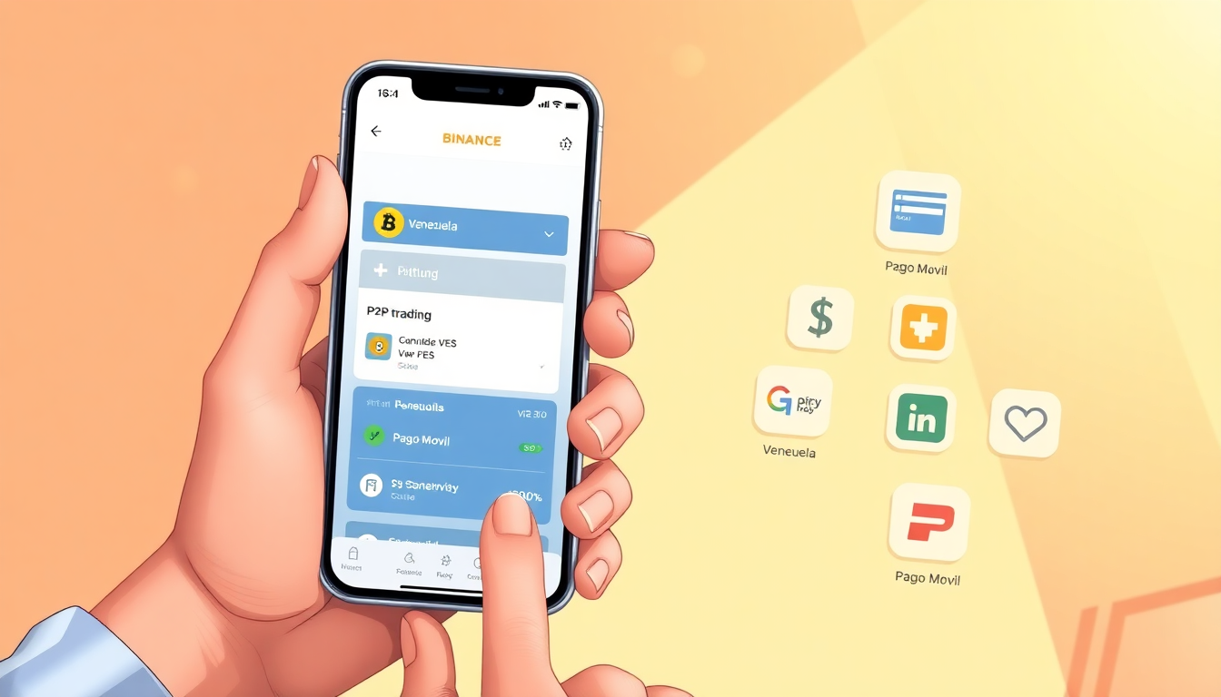 A person using a smartphone with the Binance app interface showing the P2P tradi