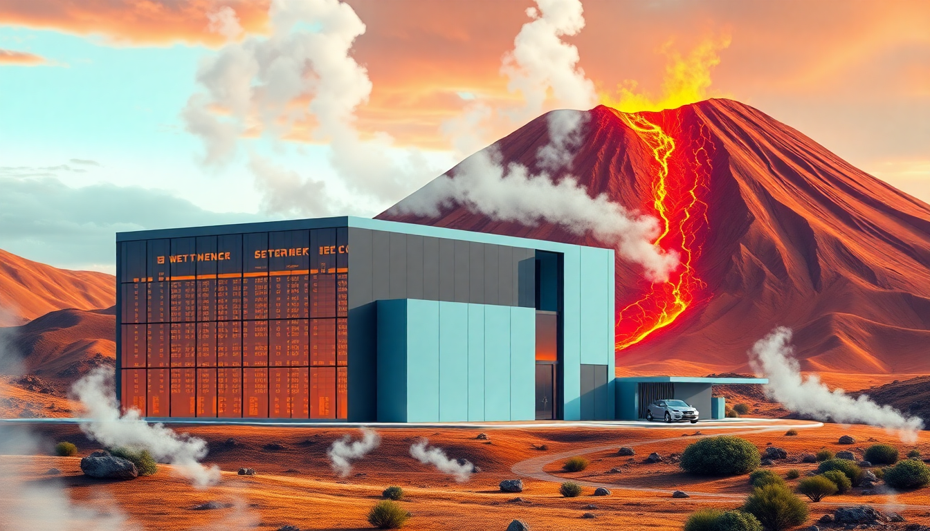 A high-tech data center powered by geothermal energy from a nearby volcano, stea