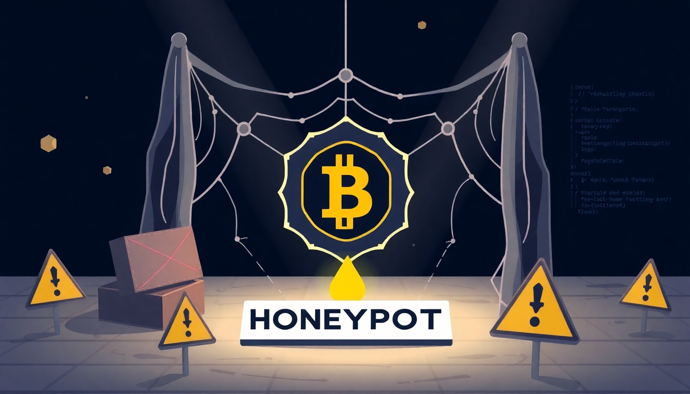 Diagrama que muestra la trampa de un honeypot scam en un token de criptomoneda