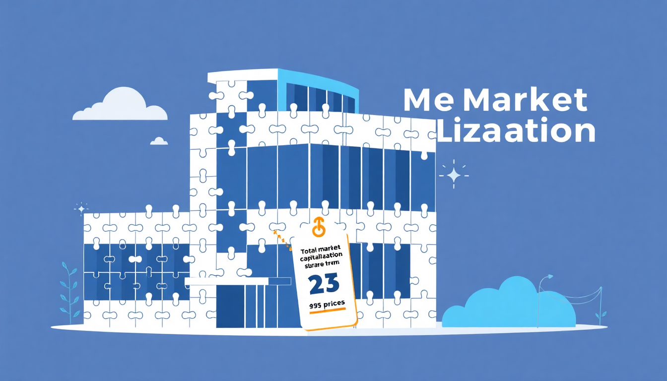 A visual representation of market capitalization showing a large building repres