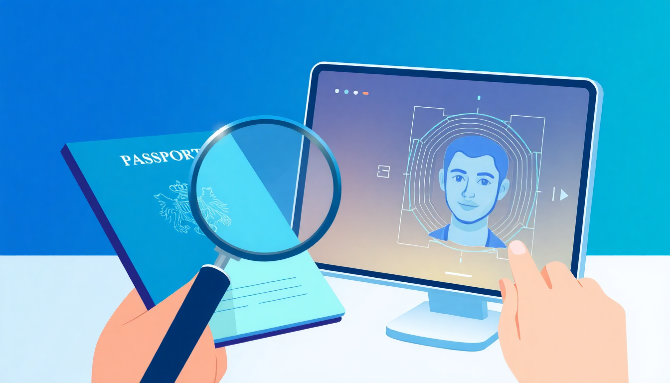 A digital interface showing a person's identity verification process with a magn