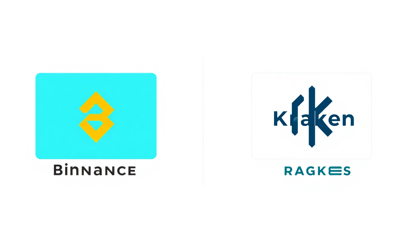 A professional comparison layout showing Binance and Kraken logos with icons rep