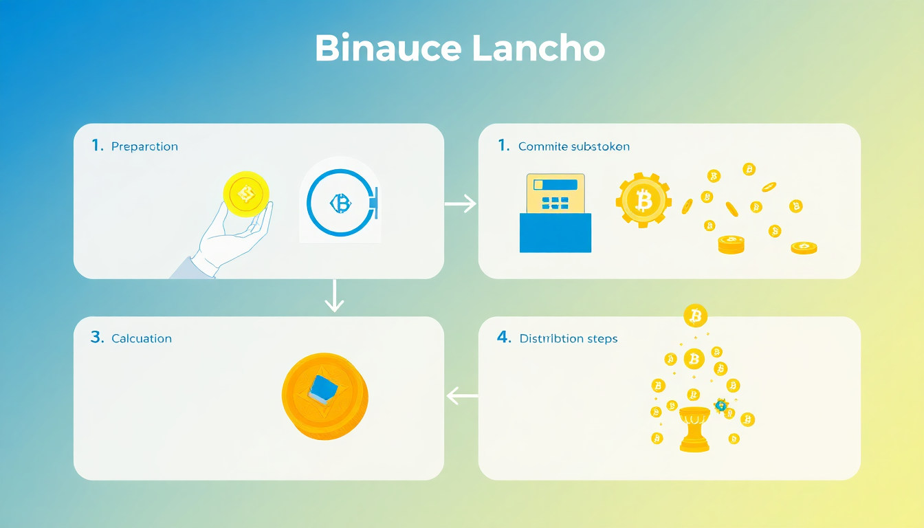 Infographic showing the steps of Binance Launchpad: 1. Preparation (holding BNB)