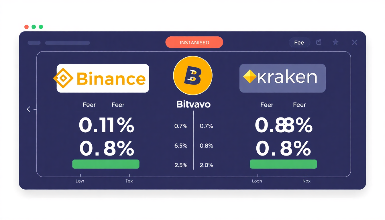A modern digital interface showing a comparison of cryptocurrency exchange fee c
