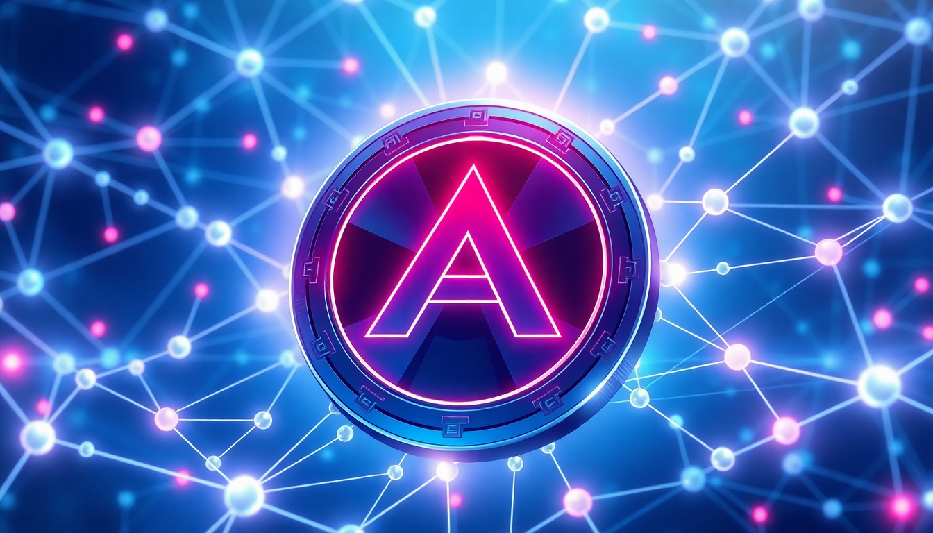A futuristic digital coin with the Avalanche logo (a stylized 'A' inside a circl