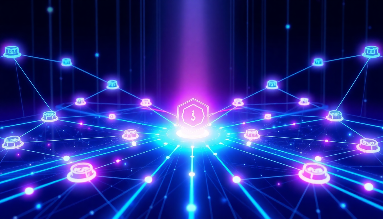 A futuristic digital network showing multiple specialized blockchains (parachain