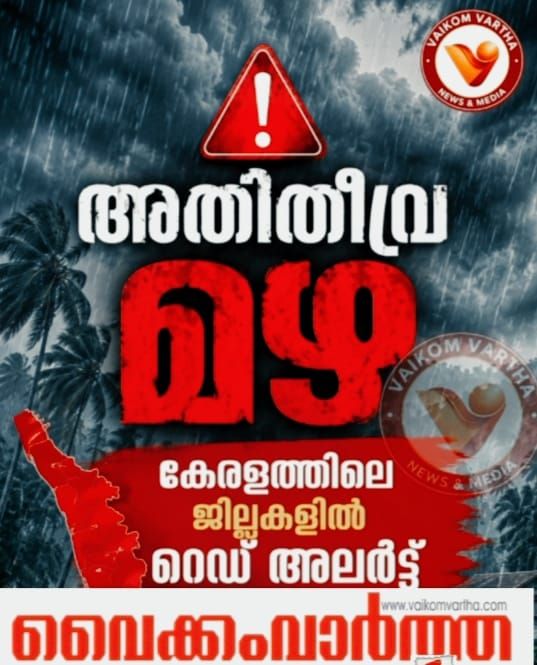 അതിതീവ്ര മഴ: മൂന്ന് ജില്ലകളിൽ റെഡ് അലർട്ട് പ്രഖ്യാപിച്ചു