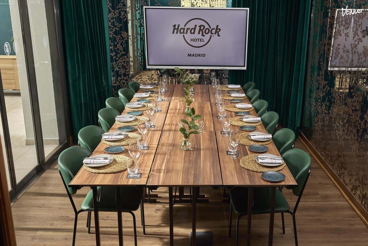 Green Room del Hard Rock Hotel Madrid para cenas privadas y celebraciones de gala.