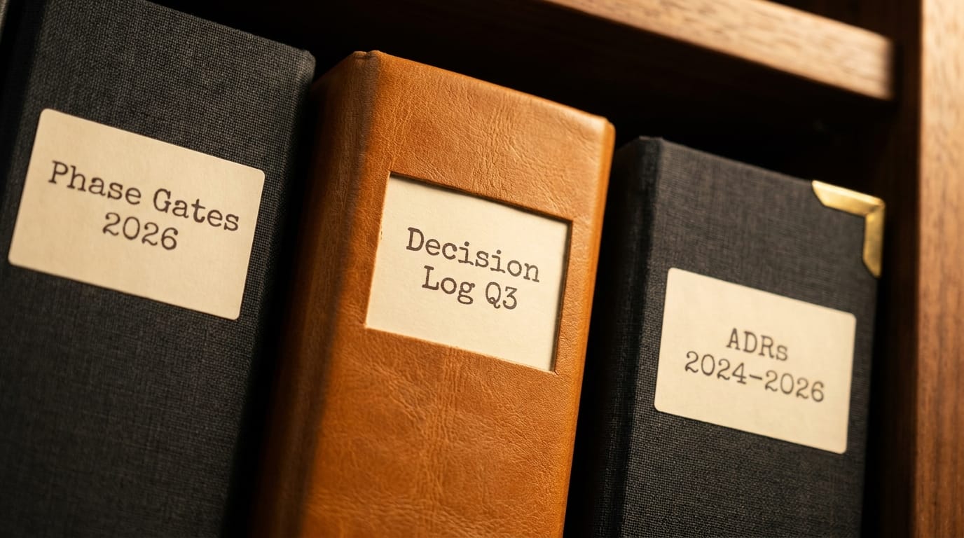 Close-up of one pinned spec card labelled INTENT DRIFT with three blank form lines below, an arrow pointing off the card onto the cork board.