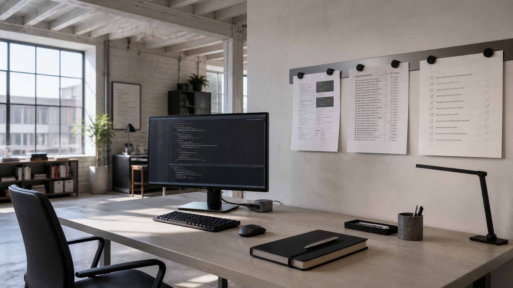 Two stacked work surfaces: a lower tooling layer with AI coding tools and an upper operating-model layer where specs, reviews, and decision logs accumulate