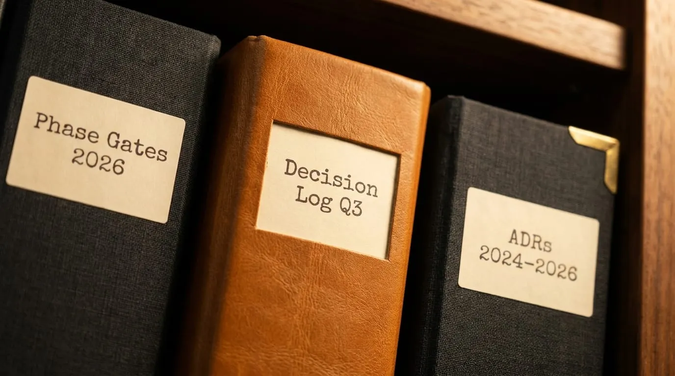 Close-up of one pinned spec card labelled INTENT DRIFT with three blank form lines below, an arrow pointing off the card onto the cork board.