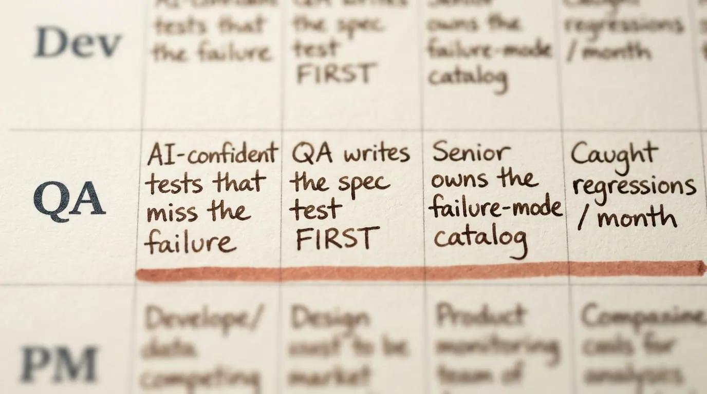 A "Playbook" reference card listing four required components: 1. Failure mode, 2. Workflow redesign, 3. Senior vs junior pathway, 4. Evidence of competency.