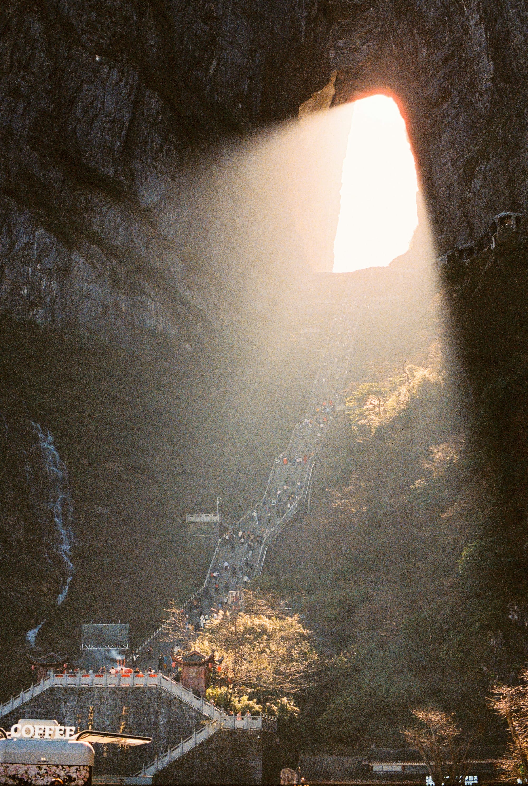 Tianmen Cave on Tianmen Mountain, a giant arch in the cliff, seen in Chinese tradition as a sacred portal between earth and heaven.