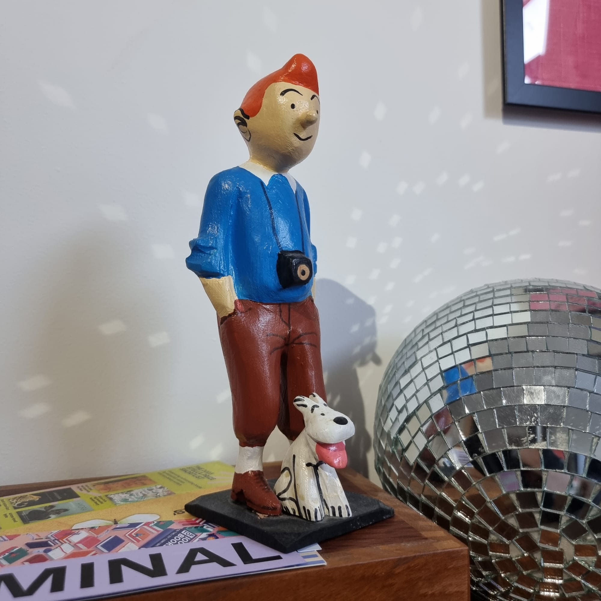 wooden Tin Tin and Snowy figurine.