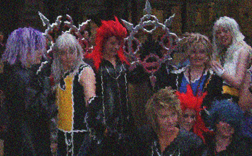 A digitally distorted photograph of Kingdom Hearts cosplayers (Manifest 2007).