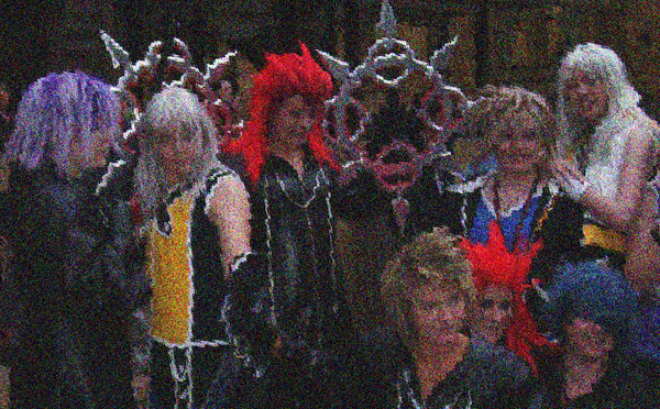 A digitally distorted photograph of Kingdom Hearts cosplayers (Manifest 2007).