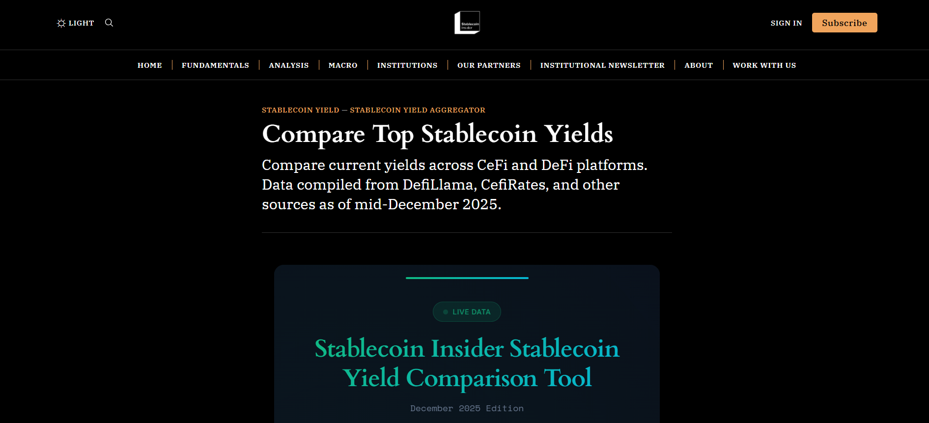 Live Stablecoin Yield Comparison