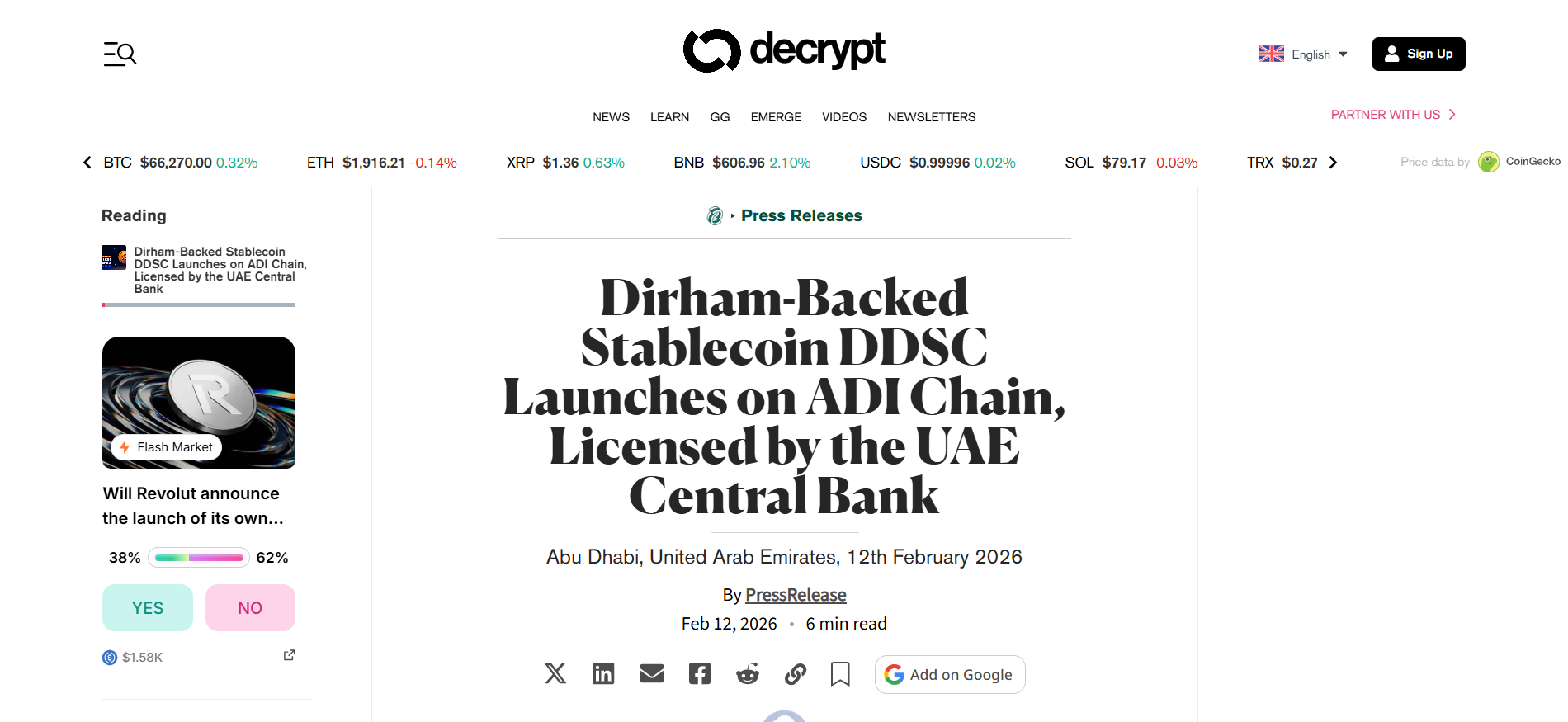 Dirham-Backed Stablecoin DDSC Launches on ADI Chain