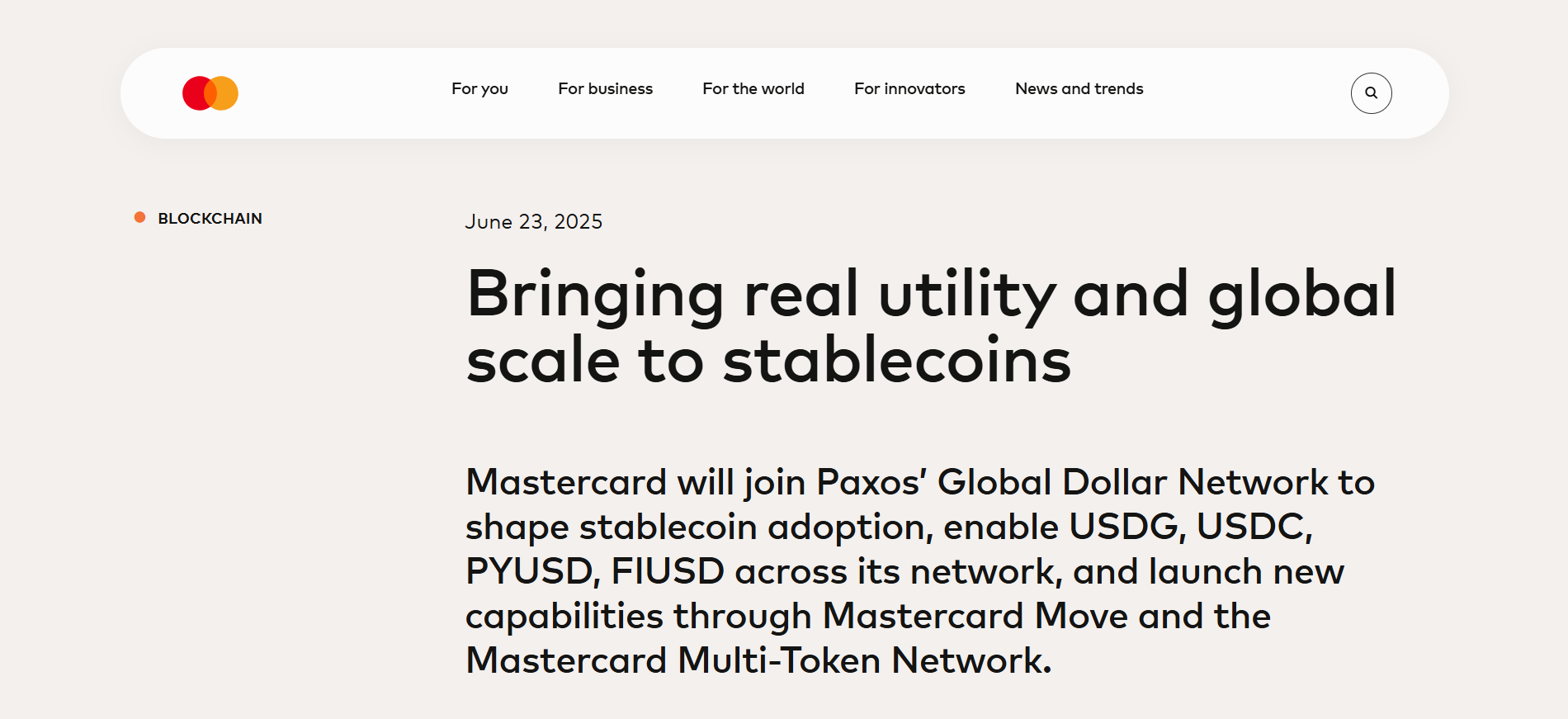 Mastercard Stablecoin Pay