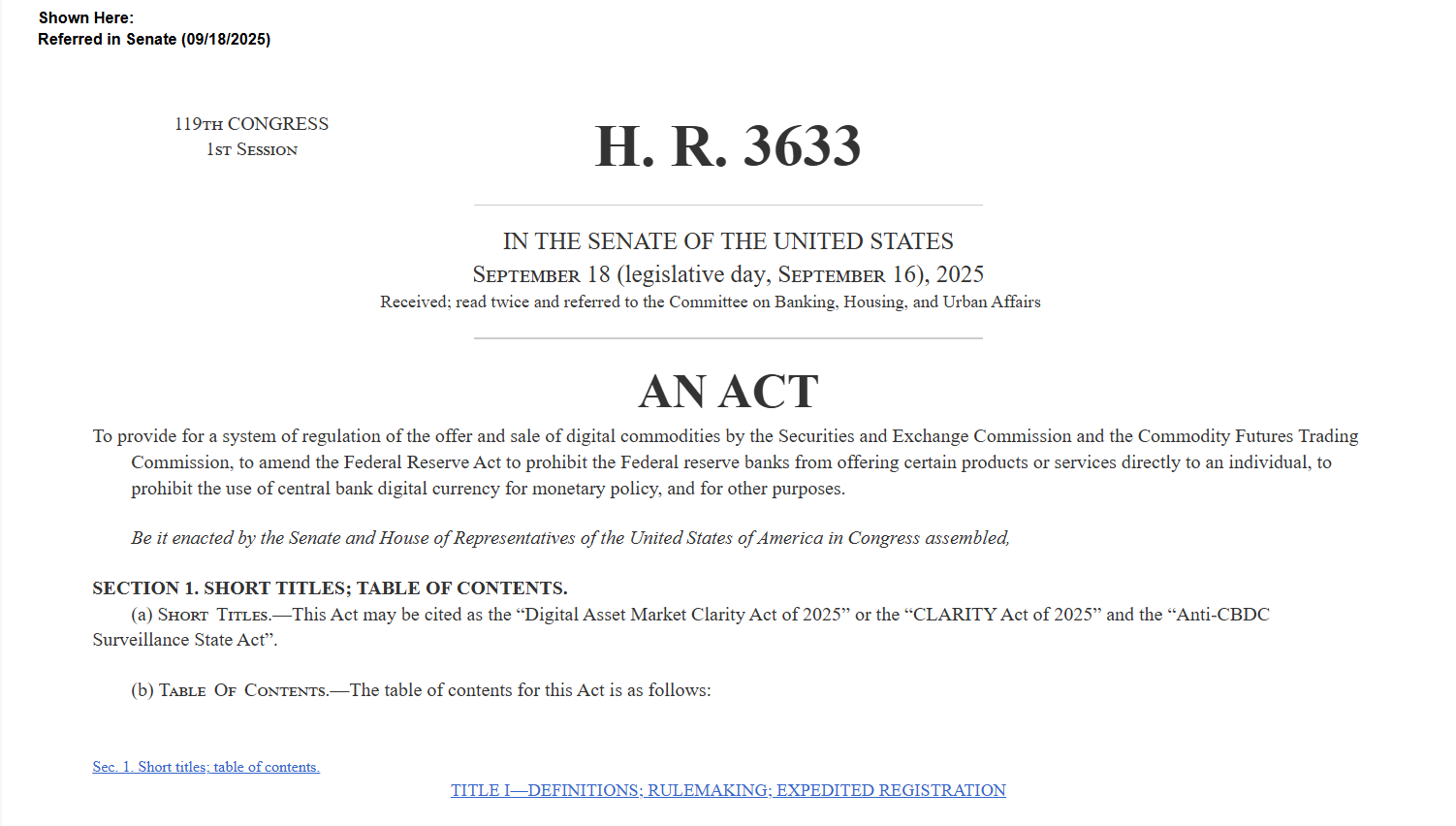 H.R. 3633 CLARITY Act