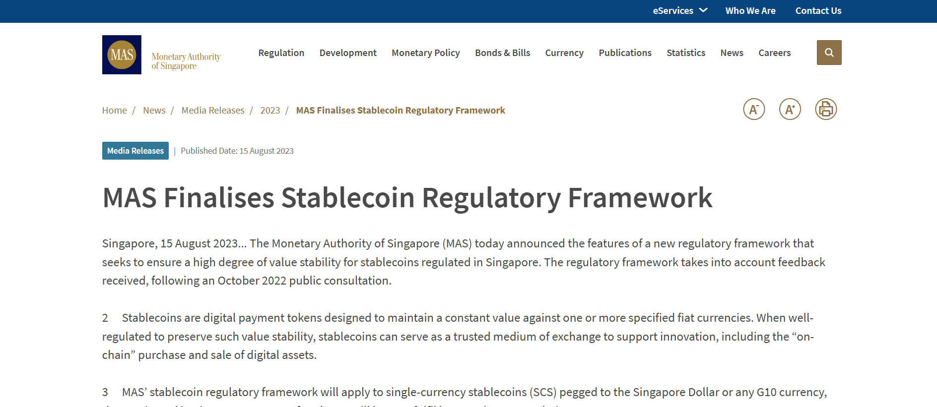 Singapore: MAS Stablecoin Framework
