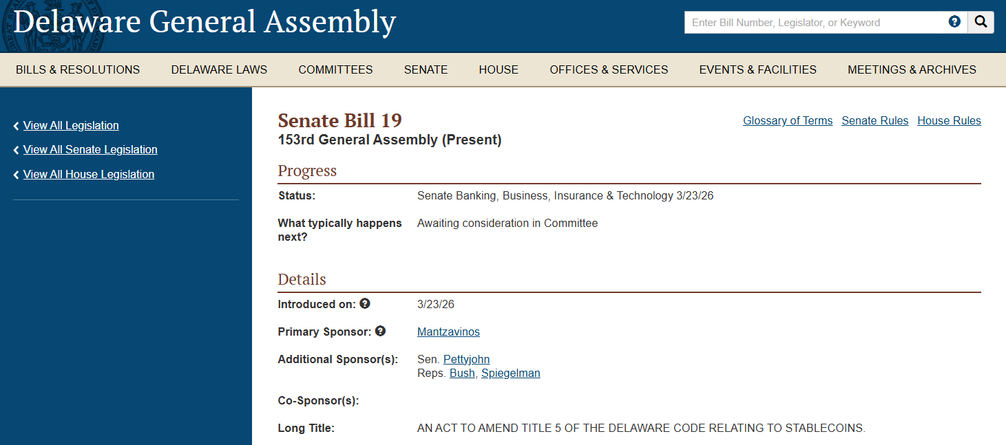 SB 19: Delaware Payment Stablecoin Act