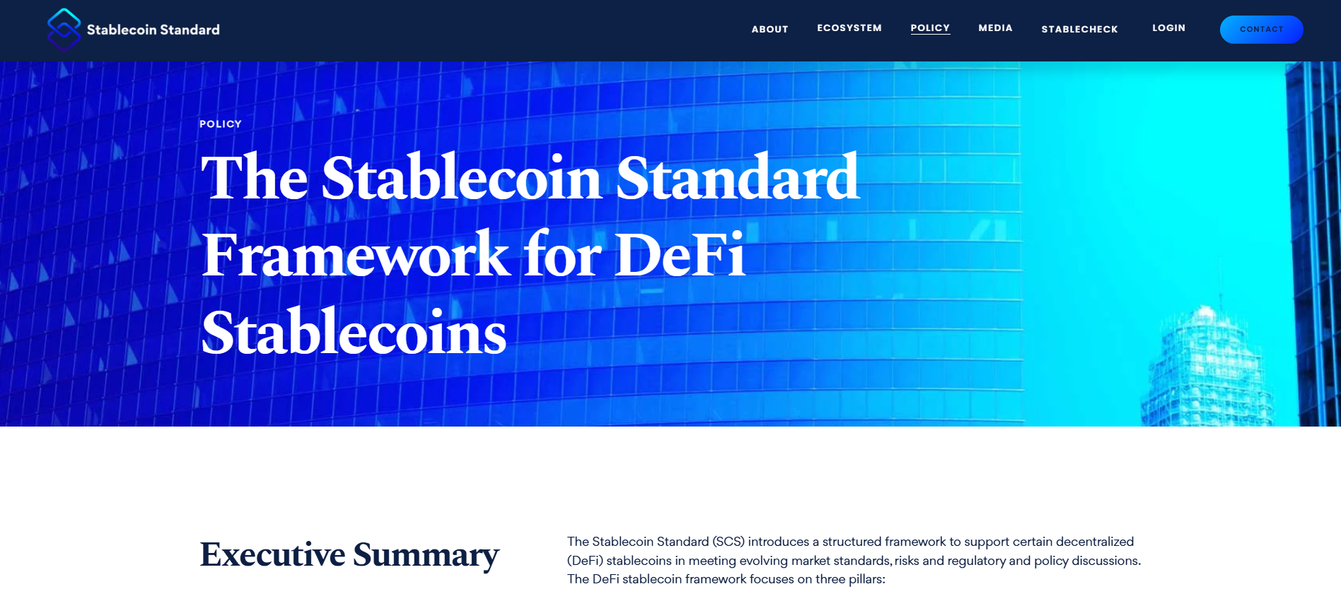 Stablecoin Standard's Framework for DeFi Stablecoins