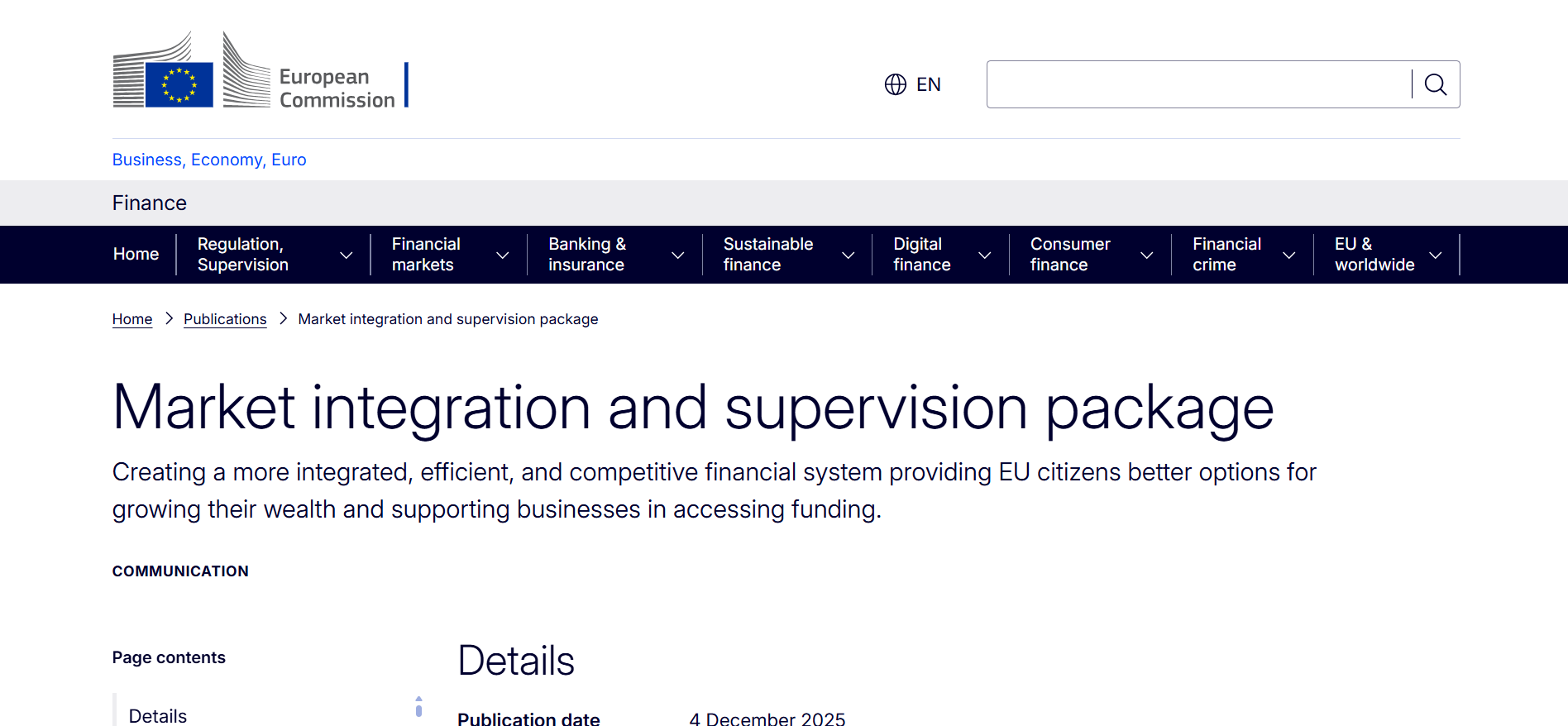 Market Integration and Supervision Package