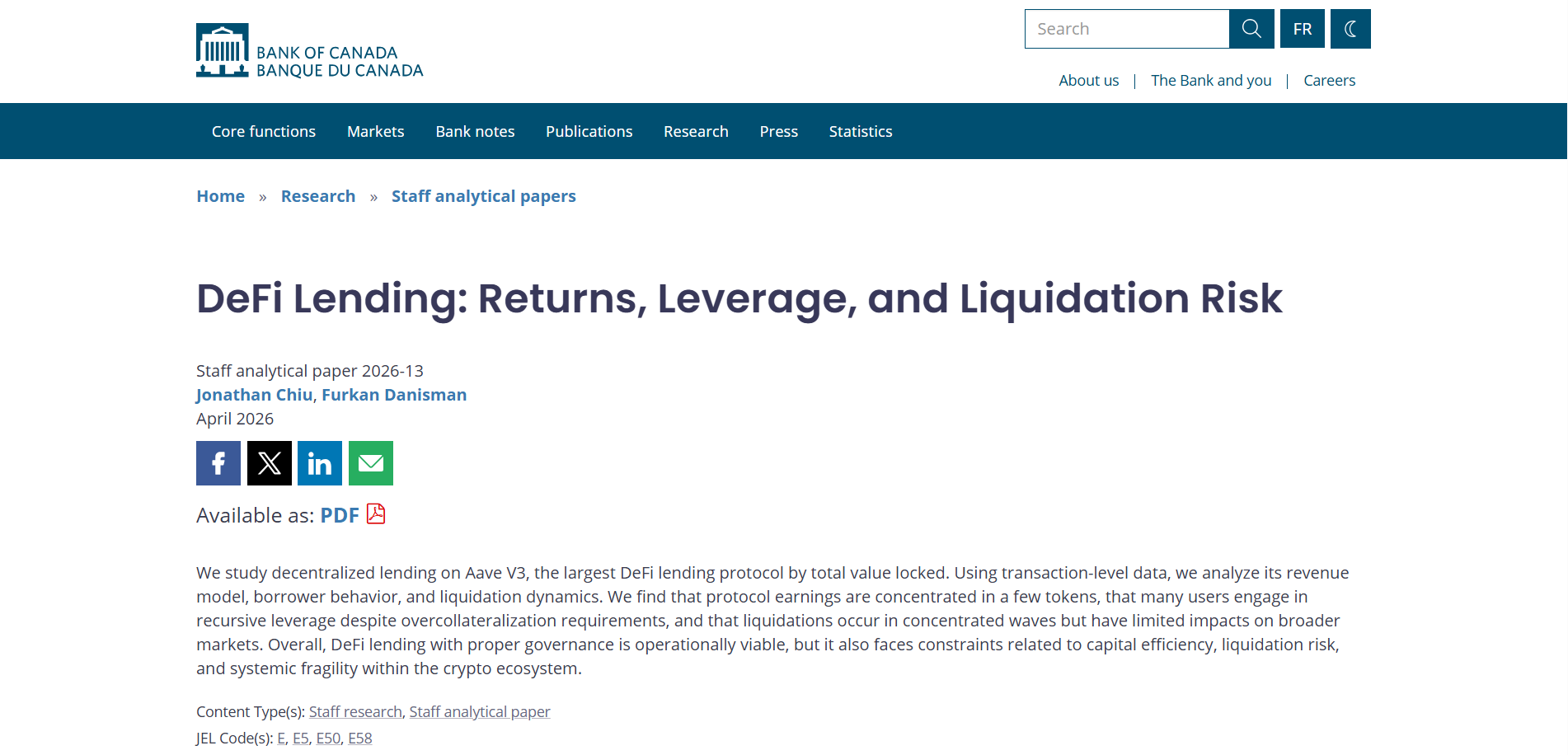 Bank of Canada Aave V3 Report