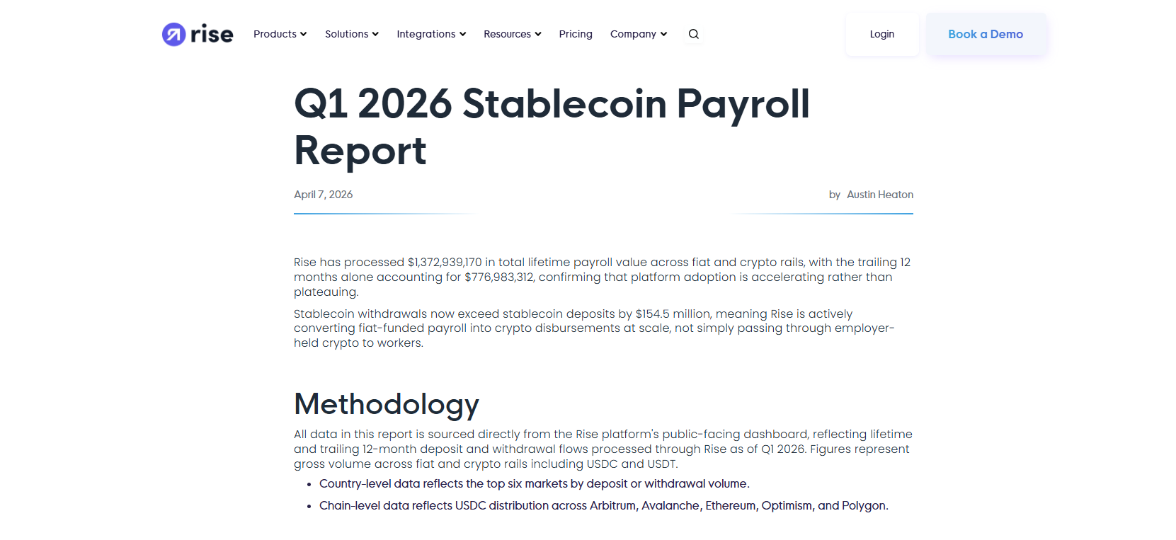 Rise Q1 2026 Stablecoin Payroll Report
