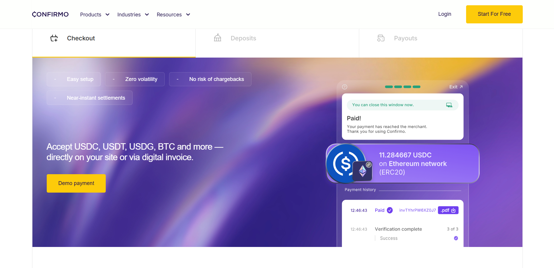 Confirmo Stablecoin Payments