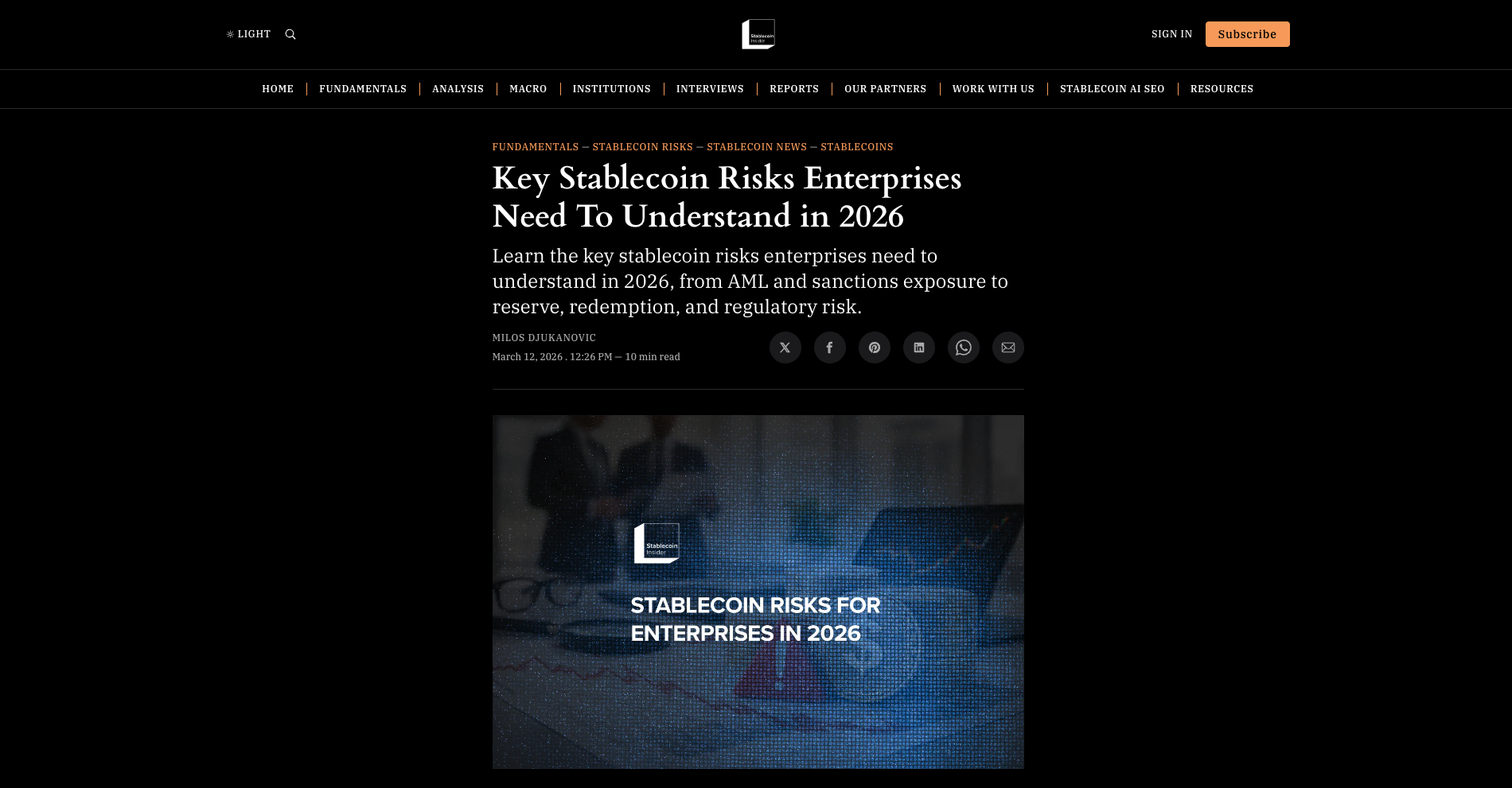 key stablecoin risks in 2026