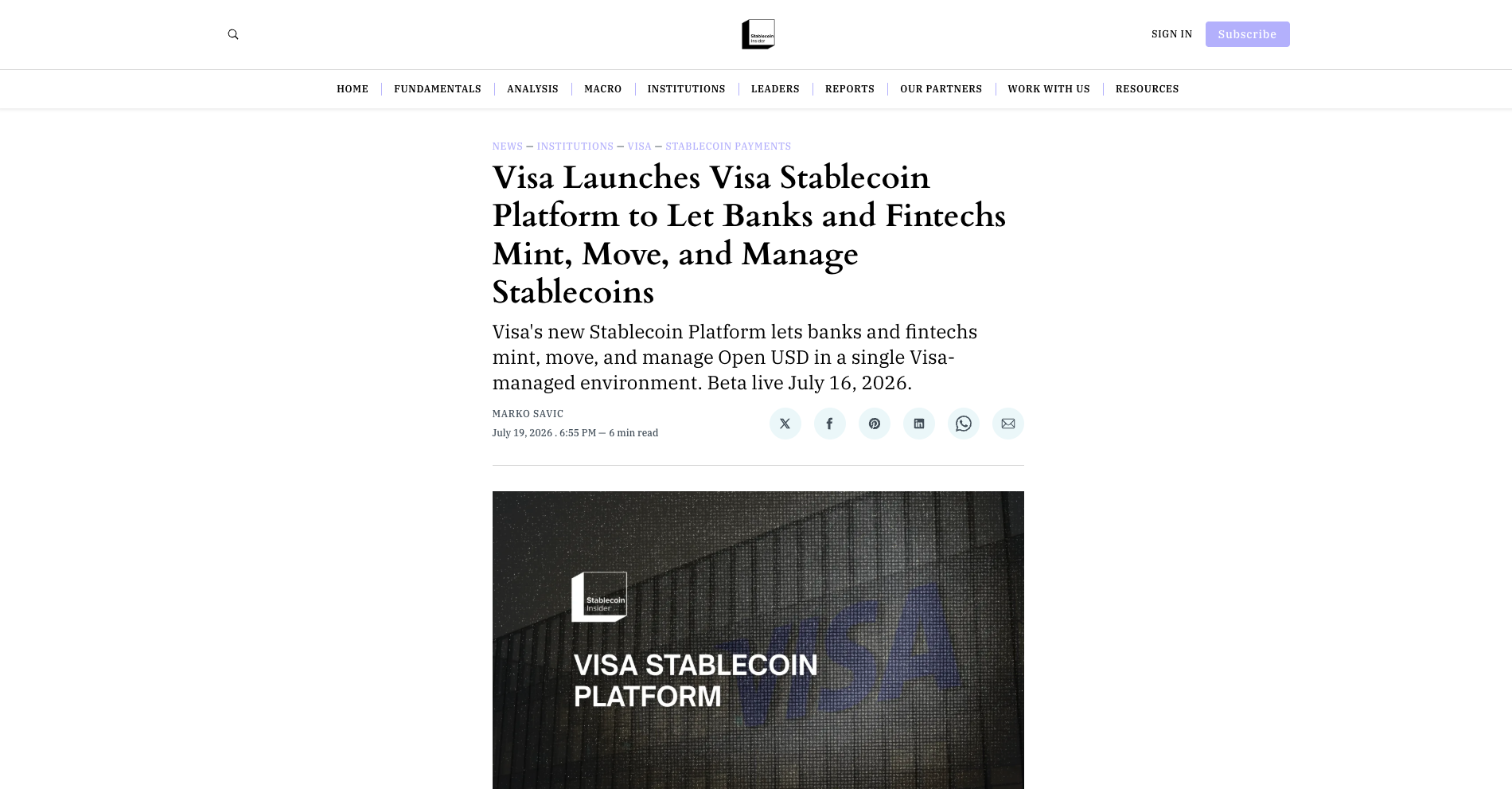 Visa Stablecoin Platform