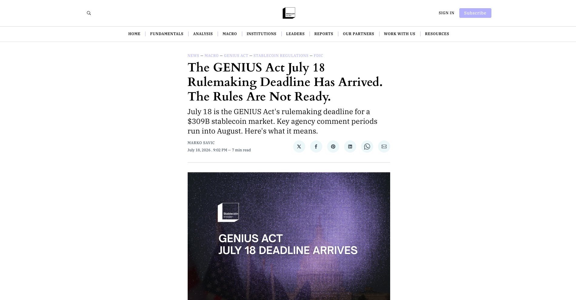 GENIUS Act deadline analysis