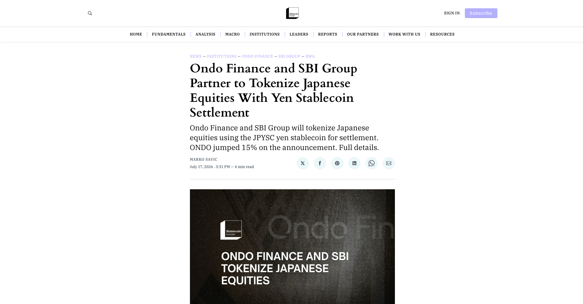 Ondo SBI tokenization coverage