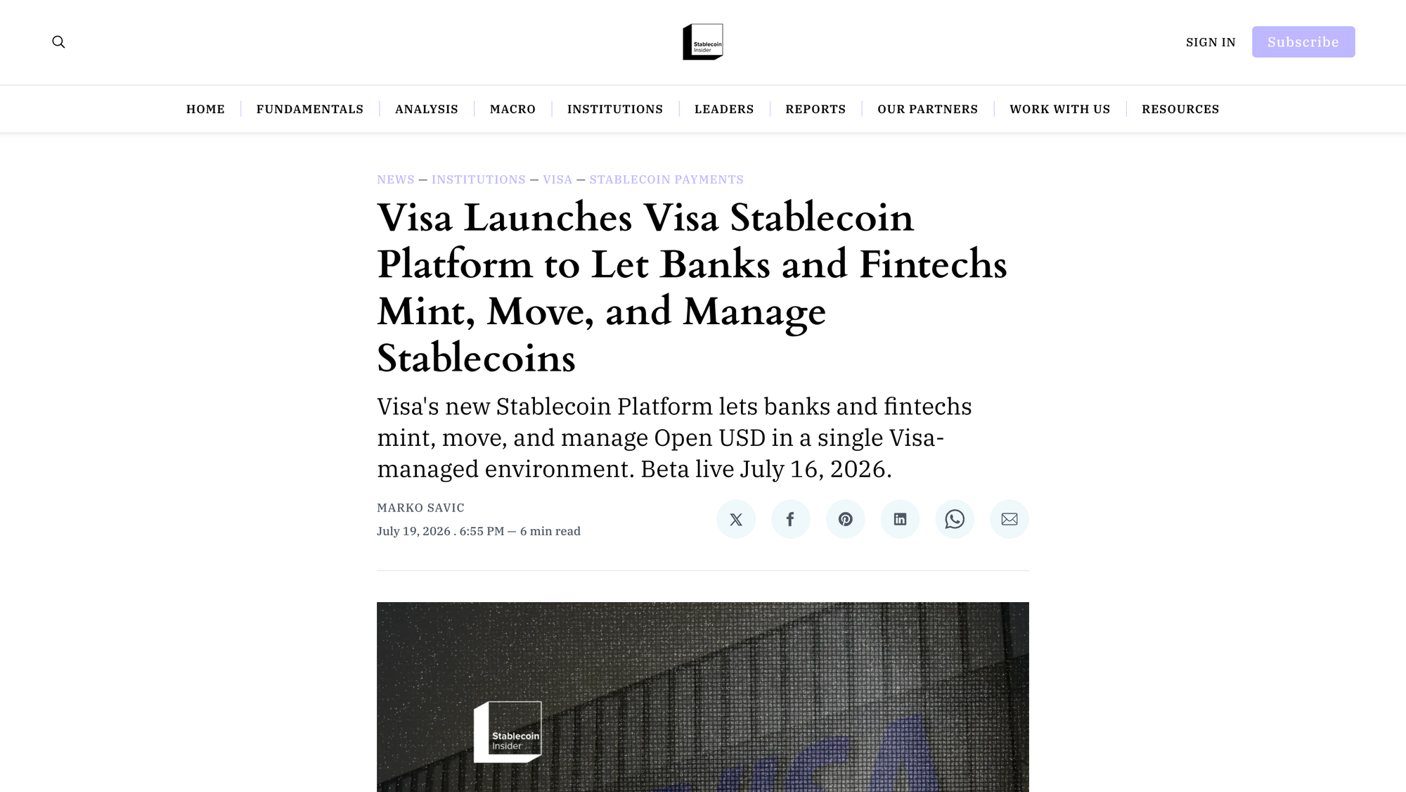 Visa Stablecoin Platform