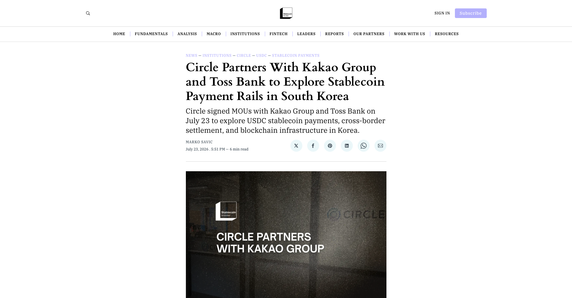 Circle Partners With Kakao Group and Toss Bank to Explore Stablecoin Payment Rails in South Korea