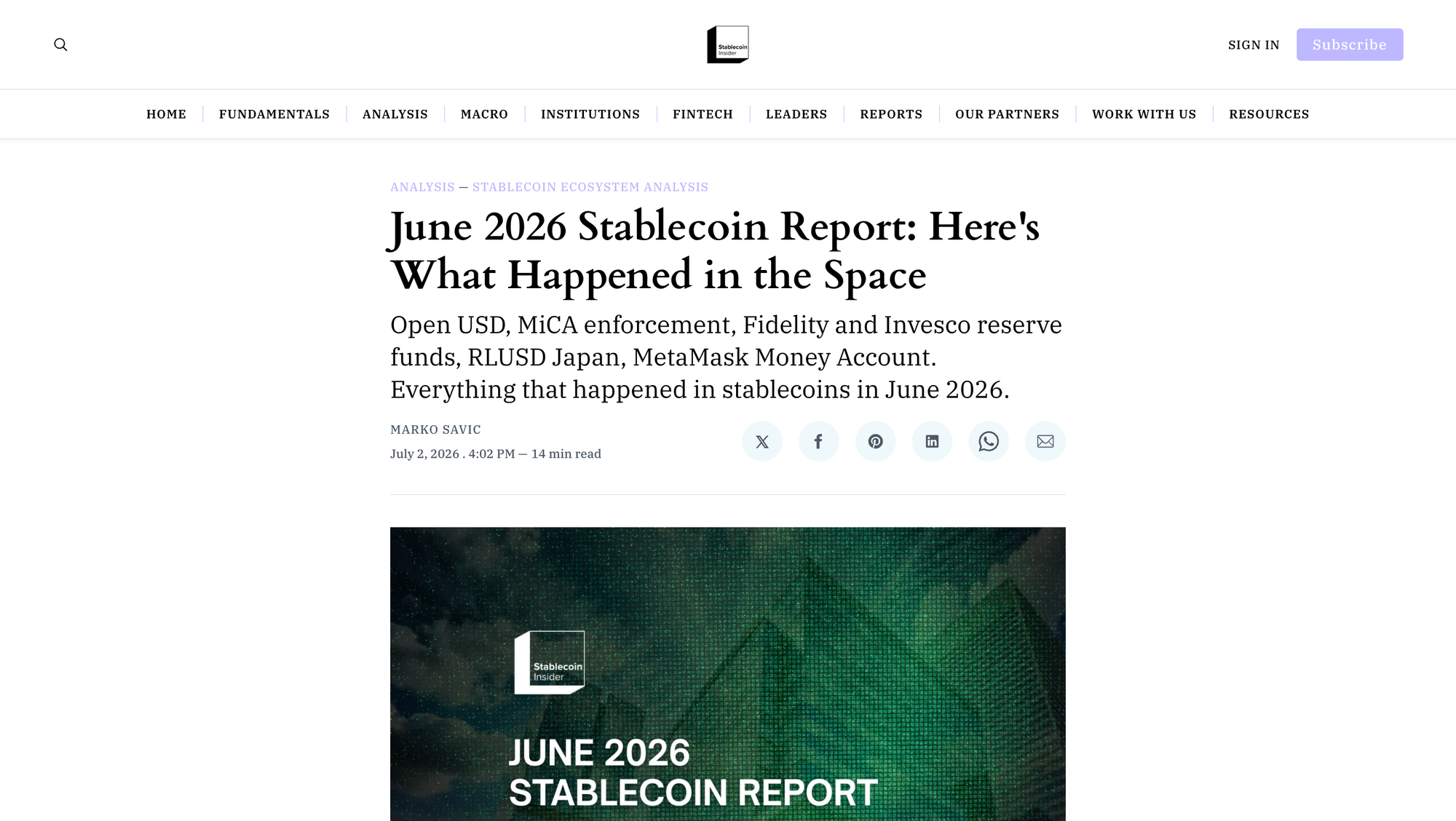 June 2026 Stablecoin Report