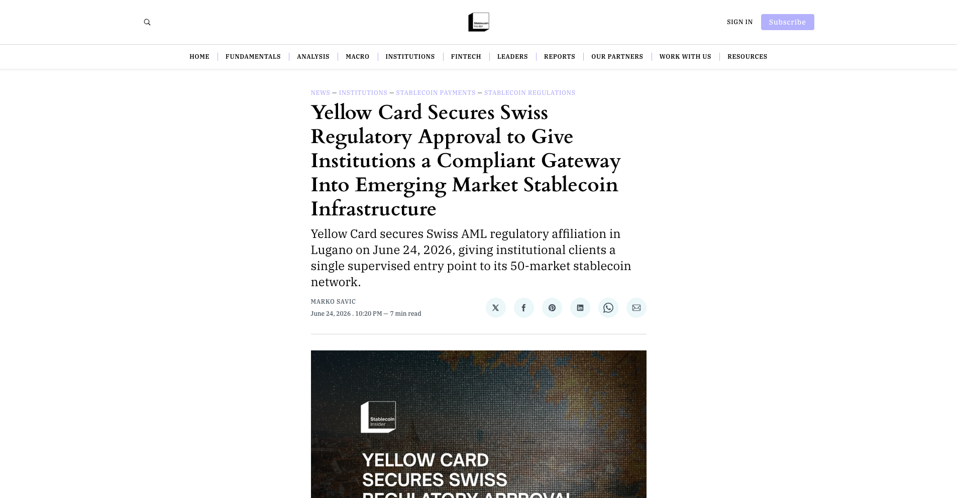 Yellow Card Secures Swiss Regulatory Approval to Give Institutions a Compliant Gateway Into Emerging Market Stablecoin Infrastructure