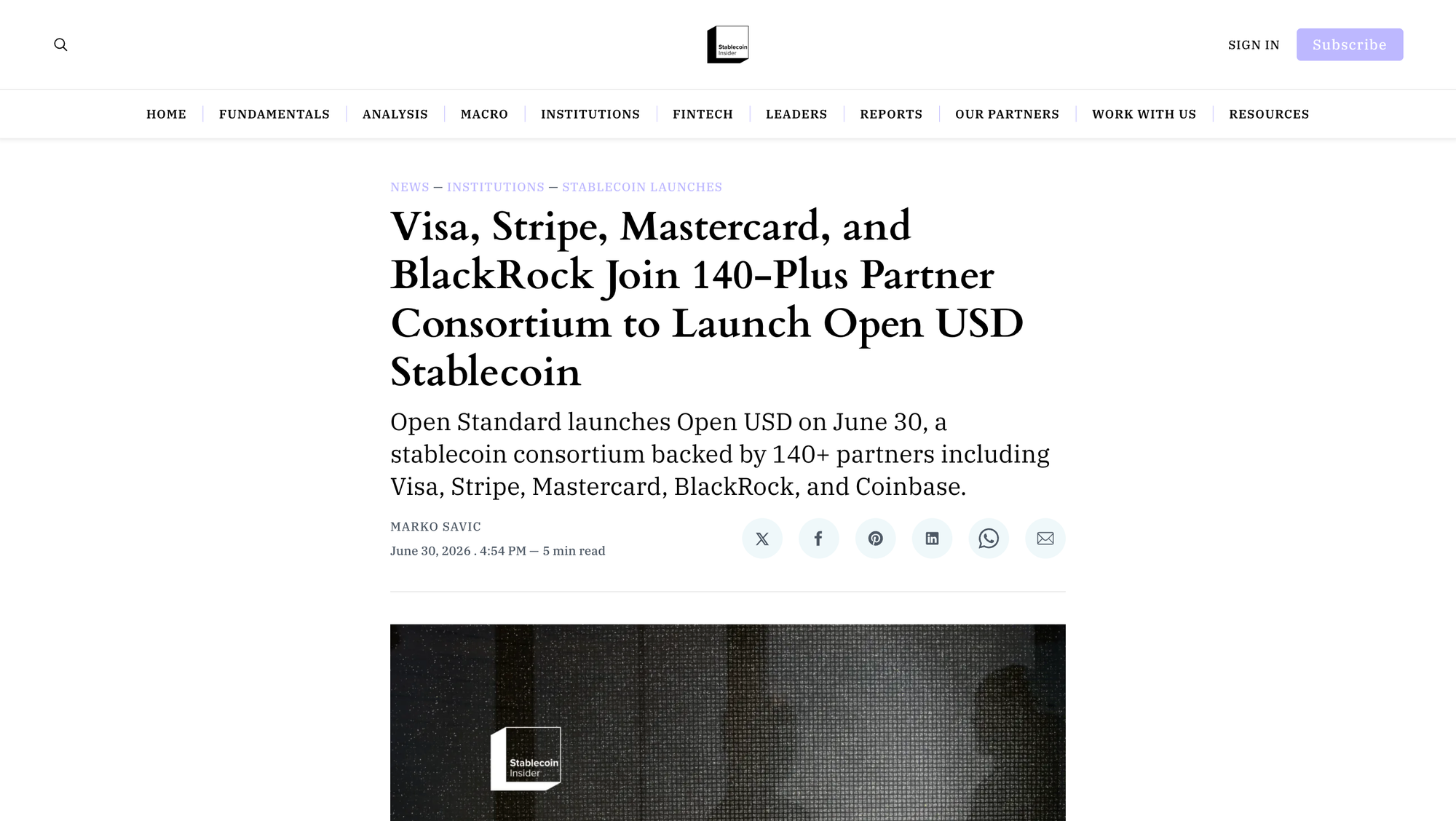 Visa, Stripe, Mastercard, and BlackRock Join 140-Plus Partner Consortium to Launch Open USD Stablecoin