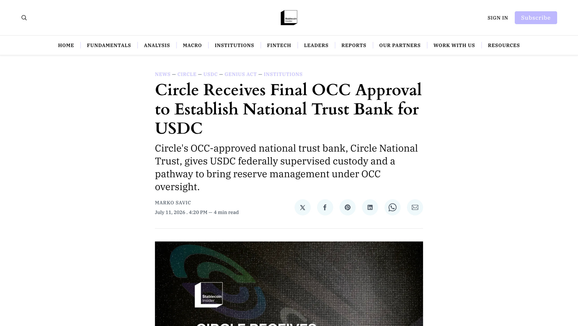 Circle Receives Final OCC Approval to Establish National Trust Bank for USDC
