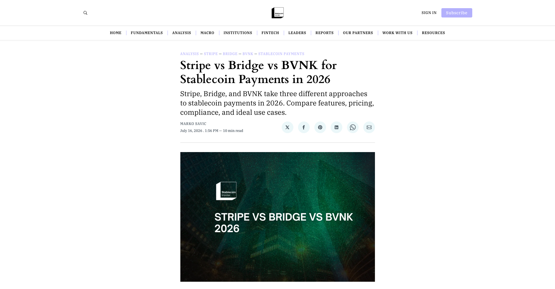 Stripe vs Bridge vs BVNK for Stablecoin Payments in 2026