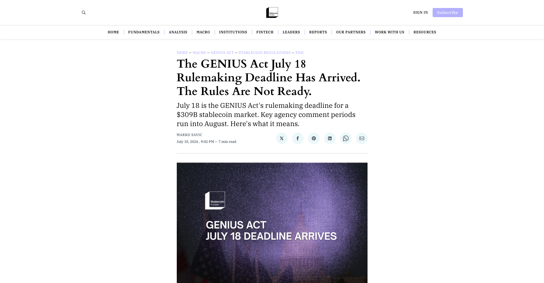 The GENIUS Act July 18 Rulemaking Deadline Has Arrived. The Rules Are Not Ready.