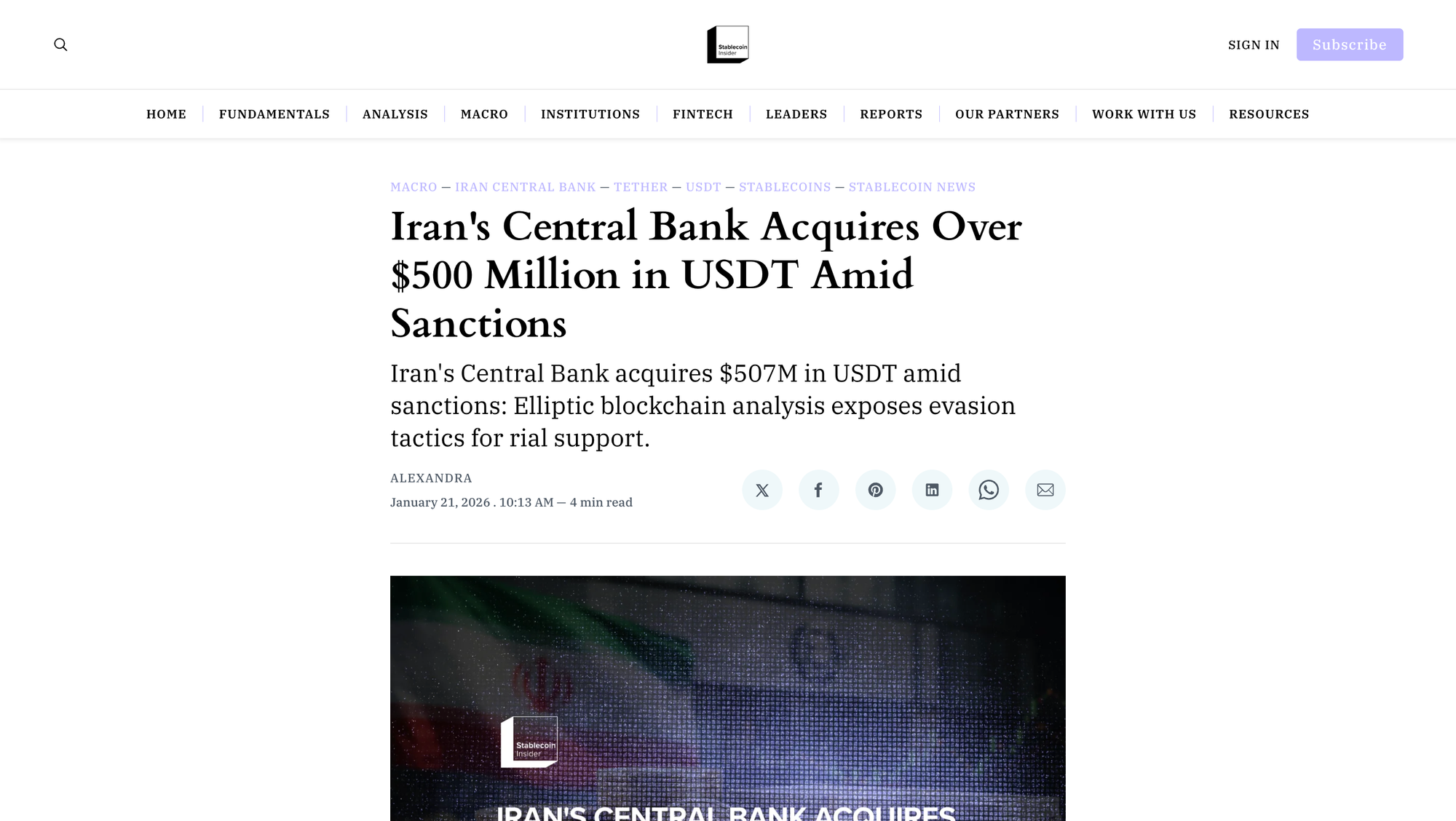 Iran's Central Bank Acquires Over $500 Million in USDT Amid Sanctions