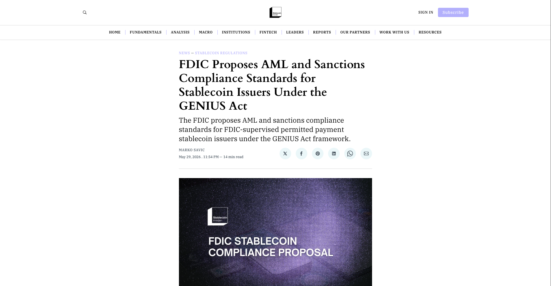 FDIC Proposes AML and Sanctions Compliance Standards for Stablecoin Issuers Under the GENIUS Act