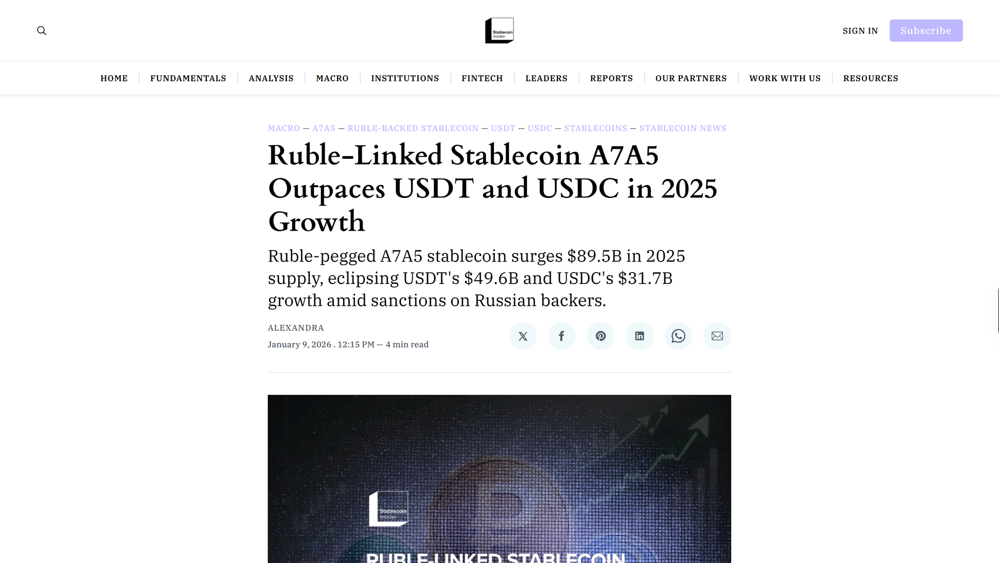 Ruble-Linked Stablecoin A7A5 Outpaces USDT and USDC in 2025 Growth