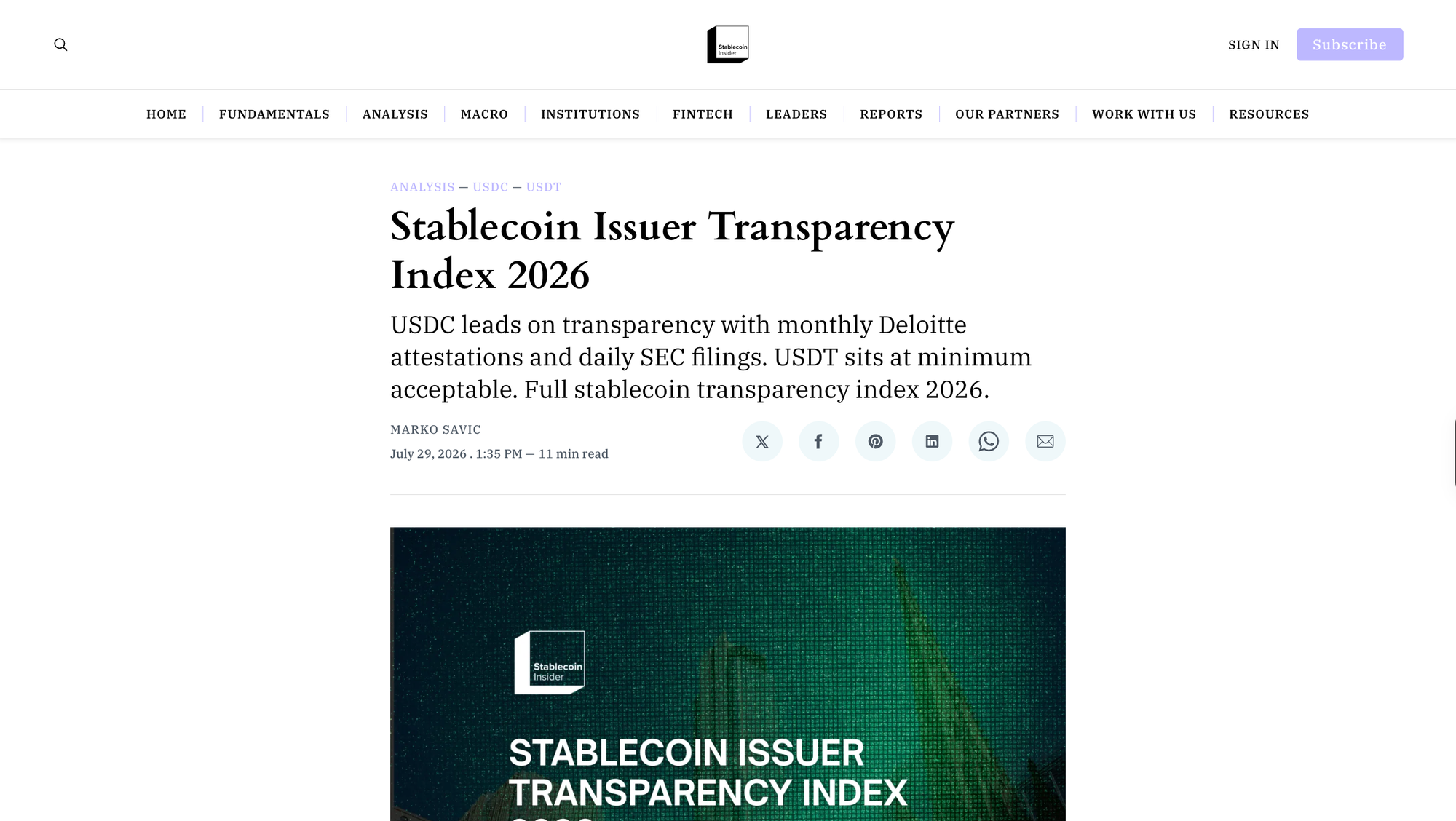 Stablecoin Issuer Transparency Index 2026