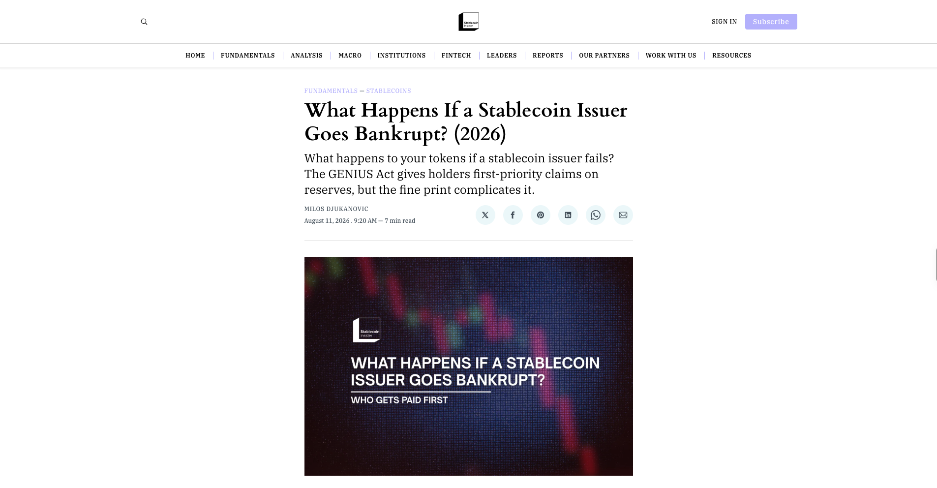What Happens If a Stablecoin Issuer Goes Bankrupt? (2026)