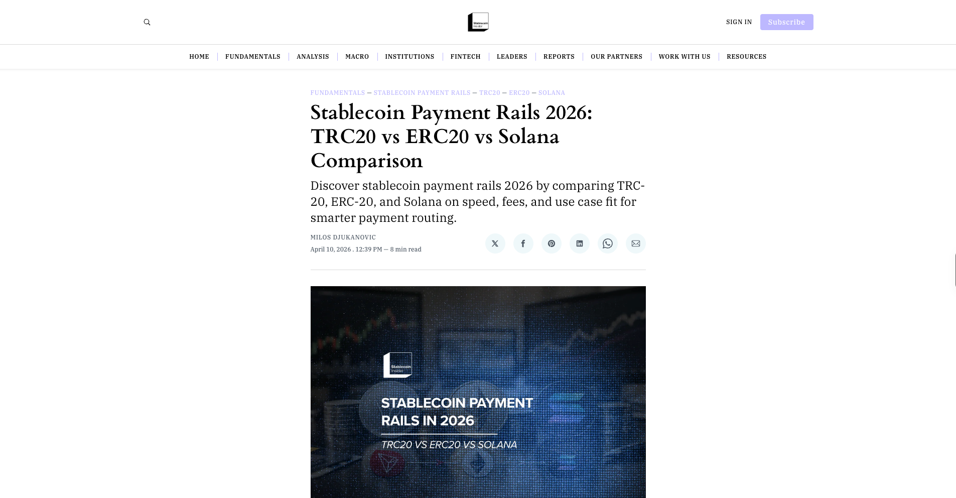 Stablecoin Payment Rails 2026: TRC20 vs ERC20 vs Solana Comparison